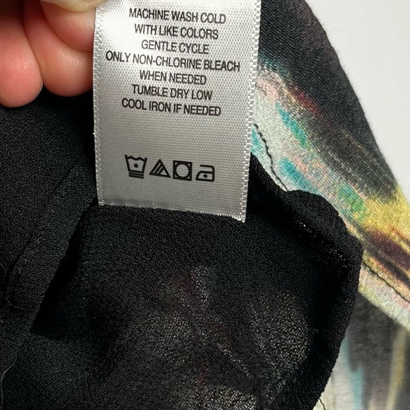 John Mark Top Sz L Mixed Print Animal Print Blouse Floral Tassel Shirring Artsy - Picture 9 of 14